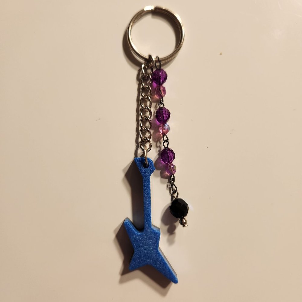 Blue, Purple, and Black Guitar Keychain
